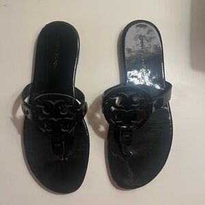 Tori Burch Patent Black Sandals
